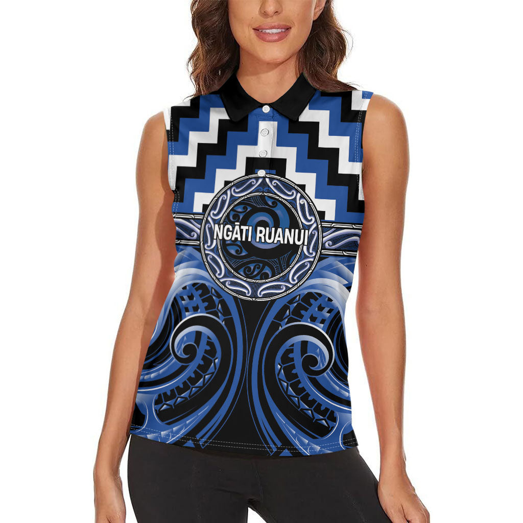 Aotearoa Ngati Ruanui Personalised Women Sleeveless Polo Shirt Maori Iwi Poutama Puhoro Tattoo LT14 - Polynesian Pride