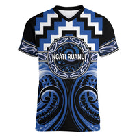 Aotearoa Ngati Ruanui Personalised Women V-Neck T-Shirt Maori Iwi Poutama Puhoro Tattoo LT14 Female Blue - Polynesian Pride