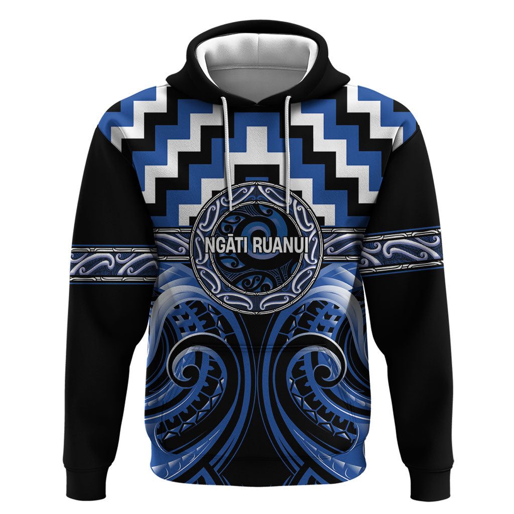 Aotearoa Ngati Ruanui Personalised Zip Hoodie Maori Iwi Poutama Puhoro Tattoo LT14 Pullover Hoodie Blue - Polynesian Pride