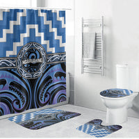 Aotearoa Ngaruahine Bathroom Set Maori Iwi Poutama Puhoro Tattoo LT14 Bathroom Set (4 pcs) Blue - Polynesian Pride