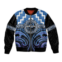 Aotearoa Ngaruahine Personalised Bomber Jacket Maori Iwi Poutama Puhoro Tattoo LT14 Unisex Blue - Polynesian Pride