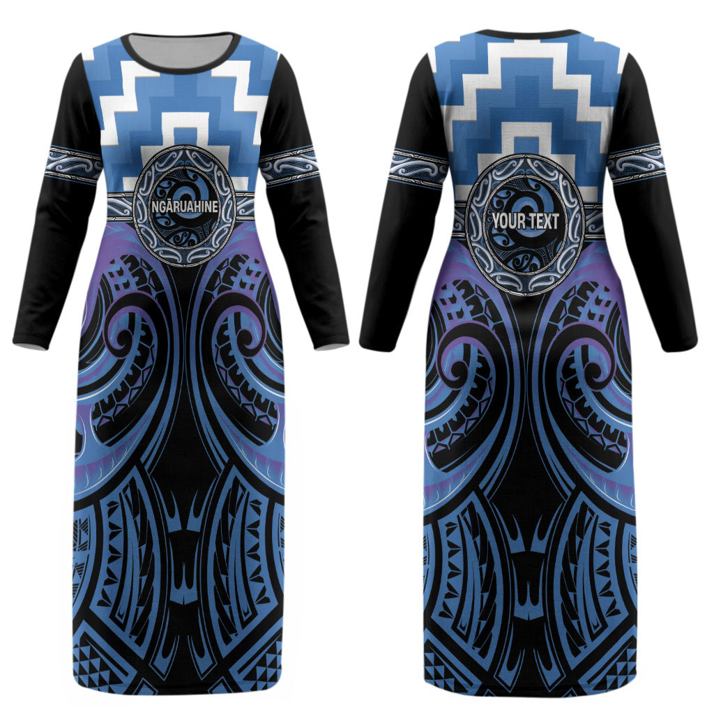 Aotearoa Ngaruahine Personalised Couples Matching Long Sleeve Bodycon Dress and Long Sleeve Button Shirt Maori Iwi Poutama Puhoro Tattoo LT14 - Polynesian Pride