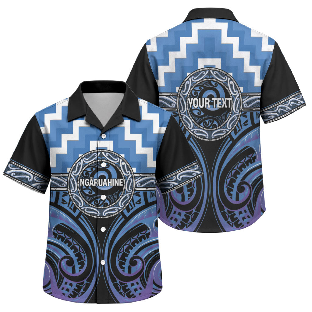 Aotearoa Ngaruahine Personalised Family Matching Mermaid Dress and Hawaiian Shirt Maori Iwi Poutama Puhoro Tattoo LT14 Son's Shirt Blue - Polynesian Pride