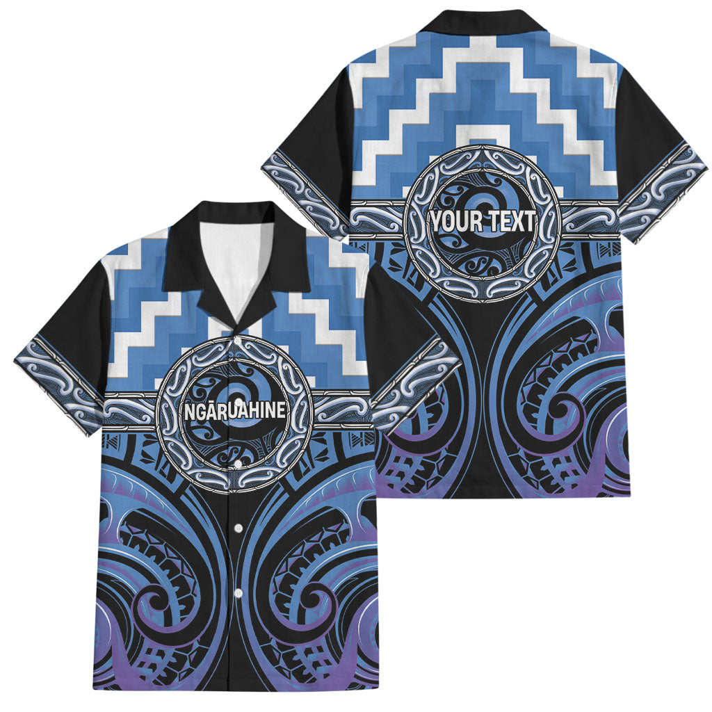 Aotearoa Ngaruahine Personalised Family Matching Off The Shoulder Long Sleeve Dress and Hawaiian Shirt Maori Iwi Poutama Puhoro Tattoo LT14 Dad's Shirt - Short Sleeve Blue - Polynesian Pride