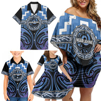Aotearoa Ngaruahine Personalised Family Matching Off Shoulder Short Dress and Hawaiian Shirt Maori Iwi Poutama Puhoro Tattoo LT14 - Polynesian Pride