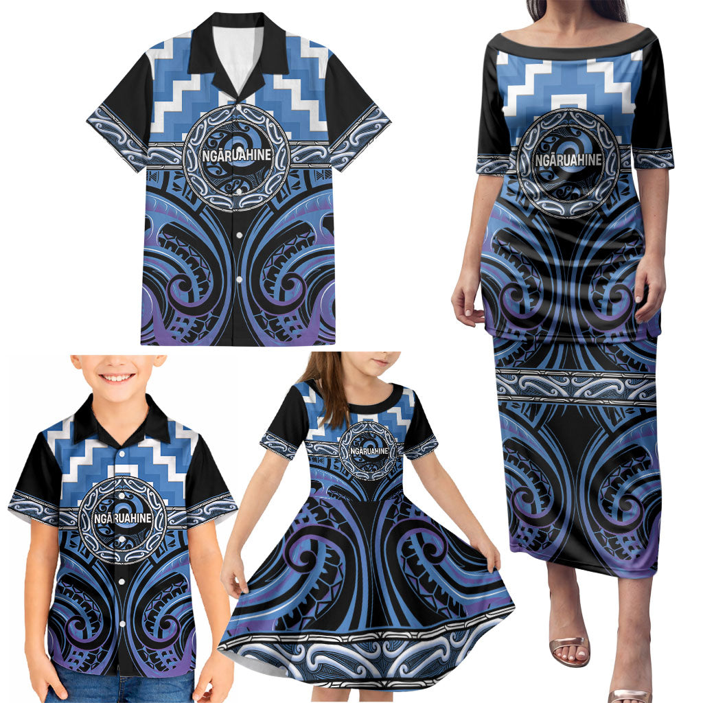Aotearoa Ngaruahine Personalised Family Matching Puletasi and Hawaiian Shirt Maori Iwi Poutama Puhoro Tattoo LT14 - Polynesian Pride