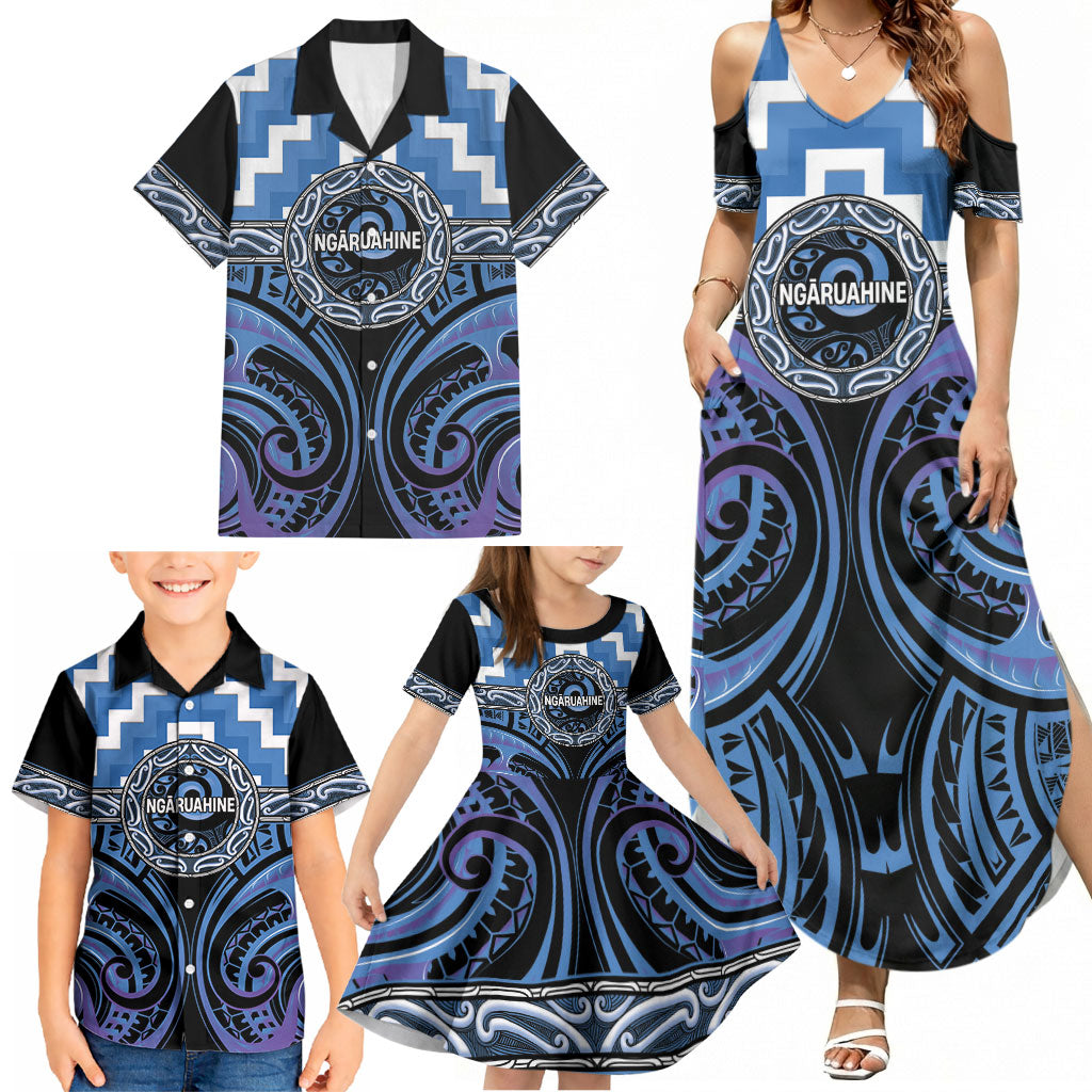 Aotearoa Ngaruahine Personalised Family Matching Summer Maxi Dress and Hawaiian Shirt Maori Iwi Poutama Puhoro Tattoo LT14 - Polynesian Pride