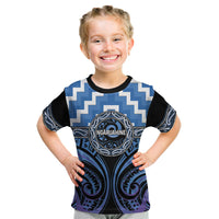 Aotearoa Ngaruahine Personalised Kid T Shirt Maori Iwi Poutama Puhoro Tattoo LT14 Blue - Polynesian Pride