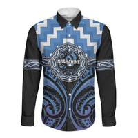 Aotearoa Ngaruahine Personalised Long Sleeve Button Shirt Maori Iwi Poutama Puhoro Tattoo LT14 Unisex Blue - Polynesian Pride