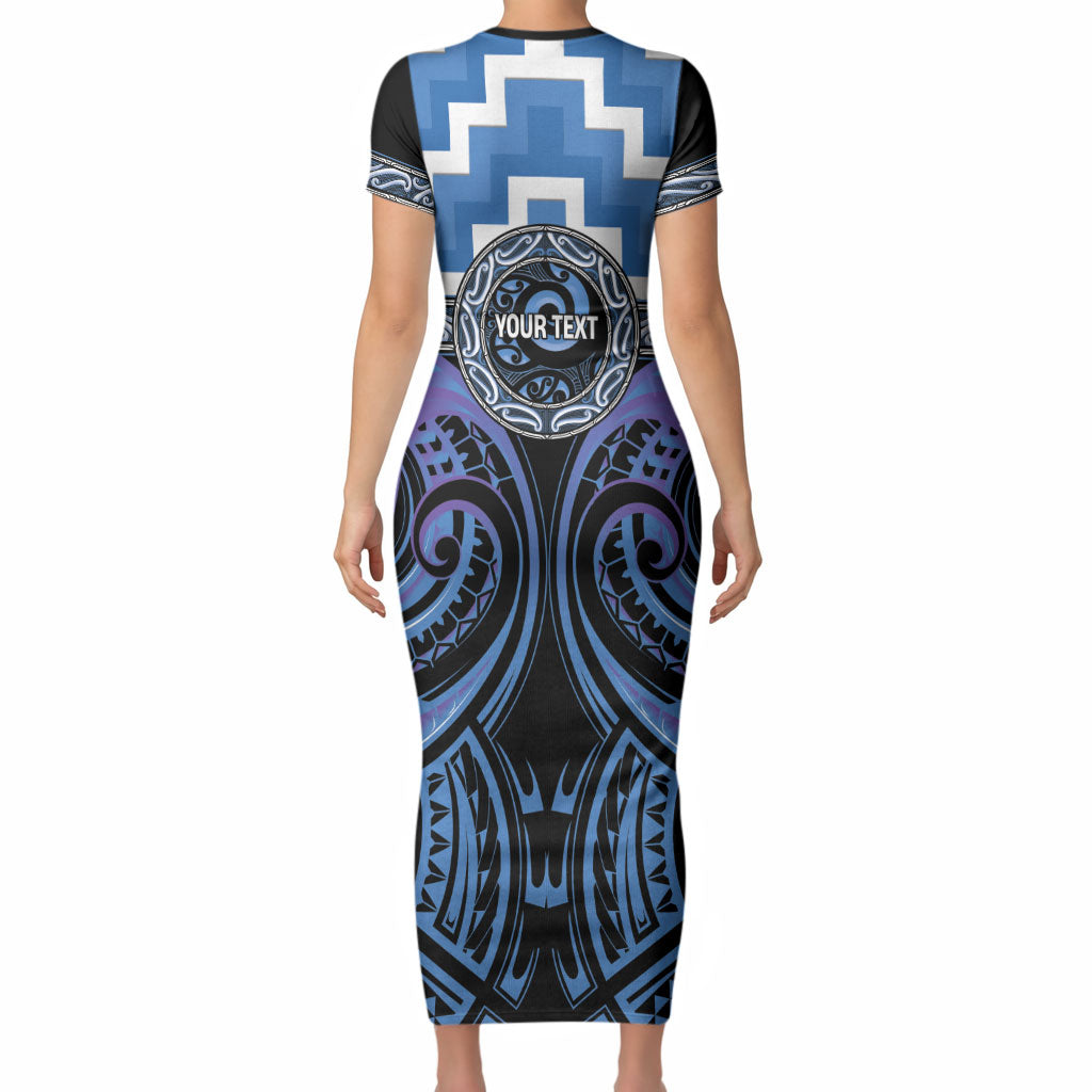 Aotearoa Ngaruahine Personalised Short Sleeve Bodycon Dress Maori Iwi Poutama Puhoro Tattoo LT14 - Polynesian Pride