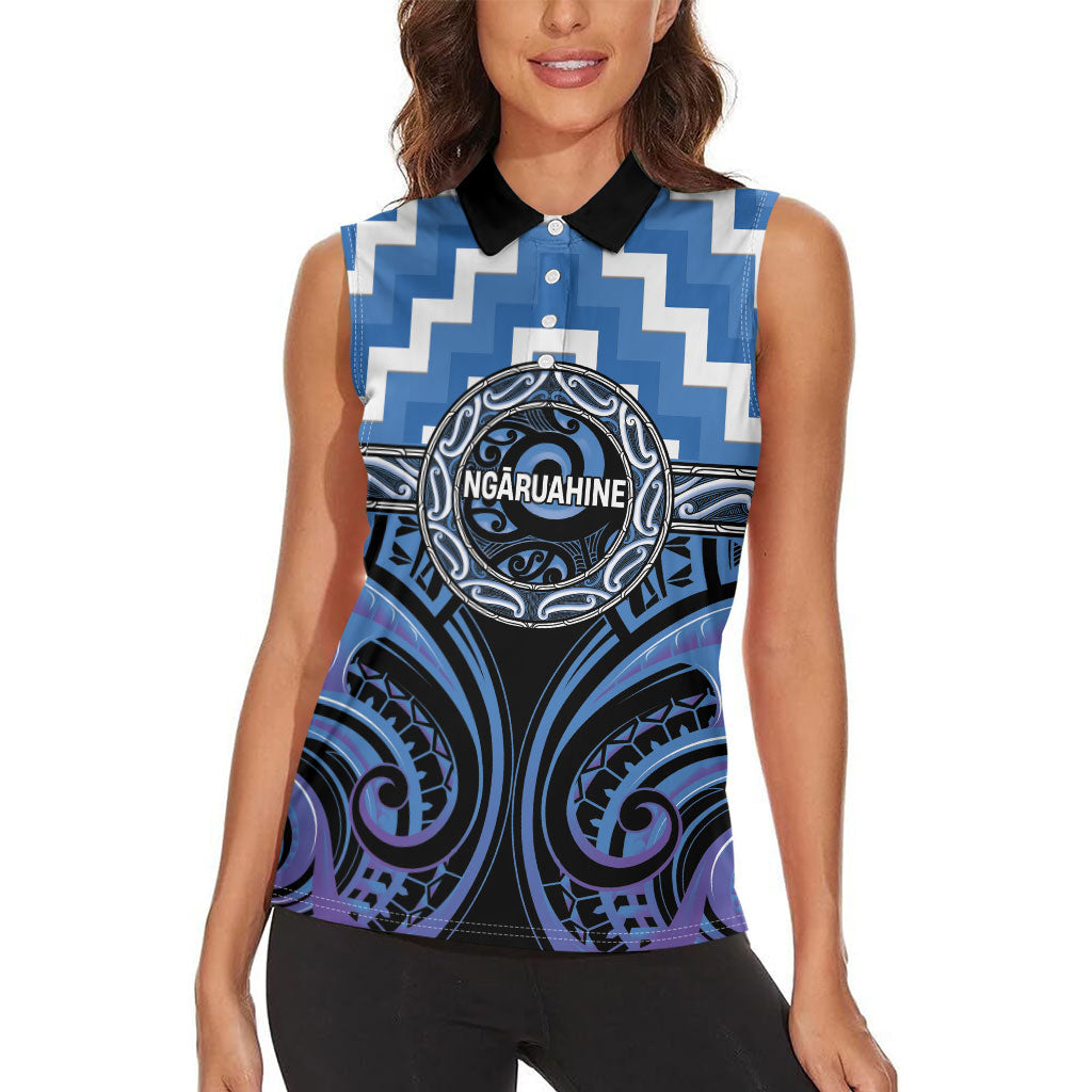 Aotearoa Ngaruahine Personalised Women Sleeveless Polo Shirt Maori Iwi Poutama Puhoro Tattoo LT14 - Polynesian Pride