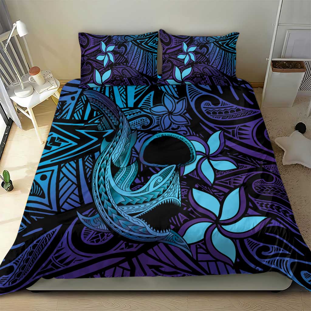 Nukuoro Atoll Bedding Set Polynesian Shark Tattoo Purple Gradient Vibes