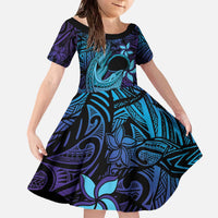 Nukuoro Atoll Family Matching Off The Shoulder Long Sleeve Dress and Hawaiian Shirt Polynesian Shark Tattoo Purple Gradient Vibes LT14 Daughter's Dress Purple - Polynesian Pride