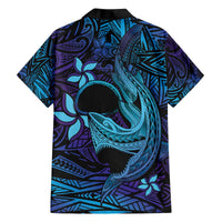 Nukuoro Atoll Family Matching Off The Shoulder Long Sleeve Dress and Hawaiian Shirt Polynesian Shark Tattoo Purple Gradient Vibes LT14 - Polynesian Pride