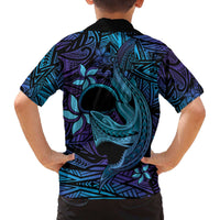 Nukuoro Atoll Family Matching Off Shoulder Short Dress and Hawaiian Shirt Polynesian Shark Tattoo Purple Gradient Vibes