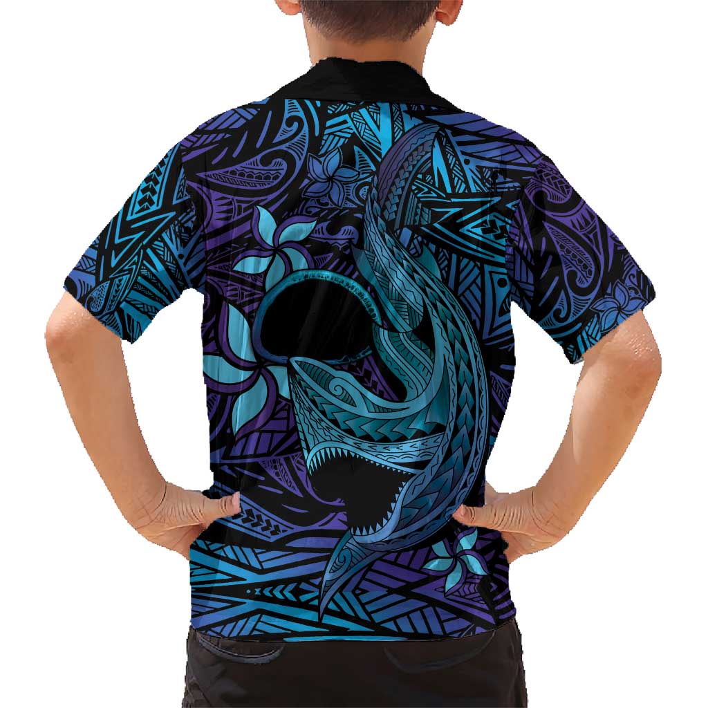 Nukuoro Atoll Family Matching Short Sleeve Bodycon Dress and Hawaiian Shirt Polynesian Shark Tattoo Purple Gradient Vibes