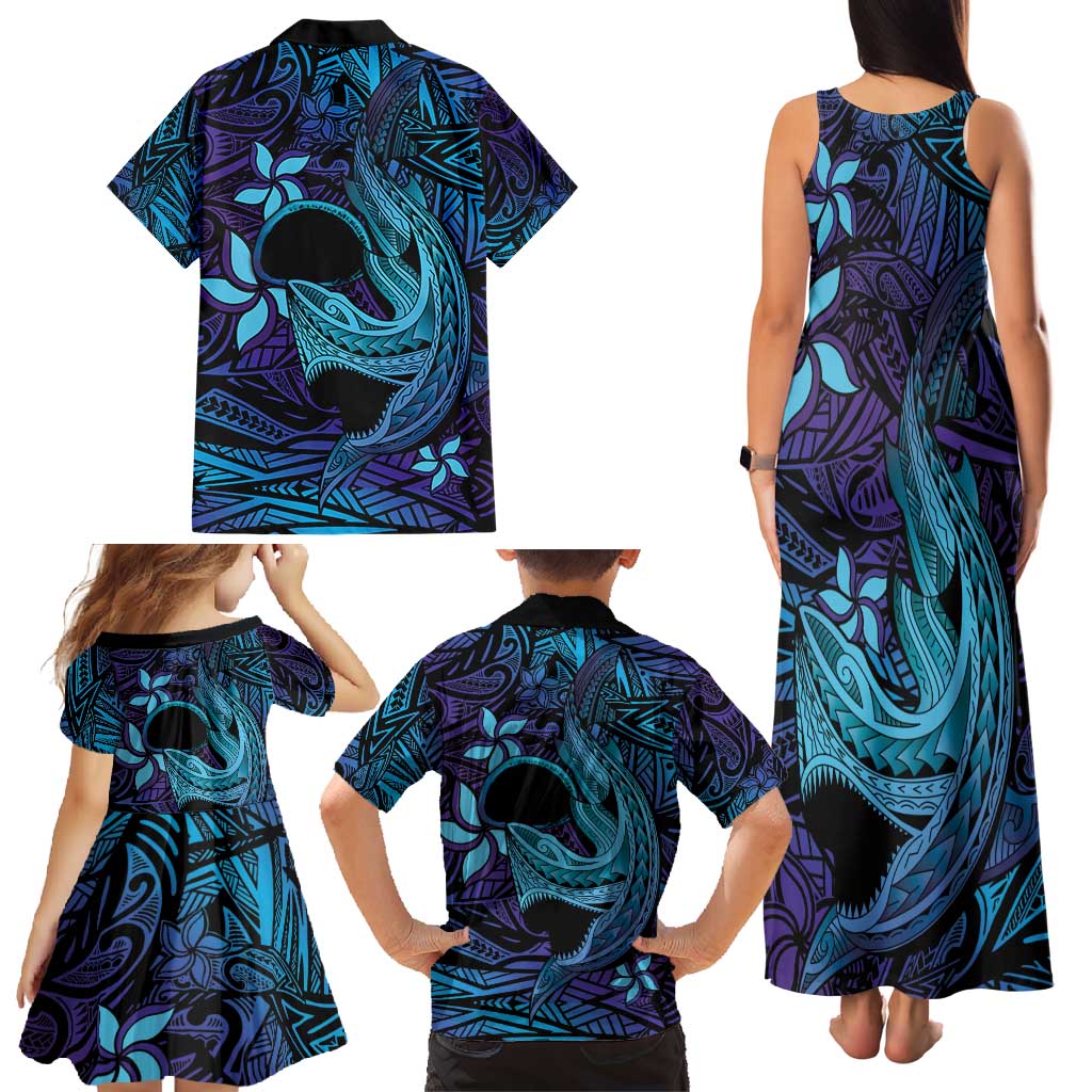 Nukuoro Atoll Family Matching Tank Maxi Dress and Hawaiian Shirt Polynesian Shark Tattoo Purple Gradient Vibes LT14 - Polynesian Pride