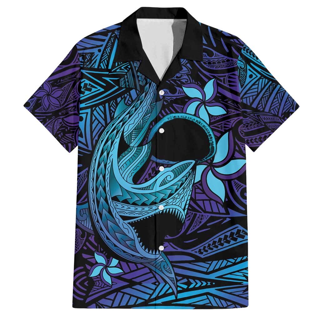 Nukuoro Atoll Family Matching Tank Maxi Dress and Hawaiian Shirt Polynesian Shark Tattoo Purple Gradient Vibes LT14 Dad's Shirt - Short Sleeve Purple - Polynesian Pride