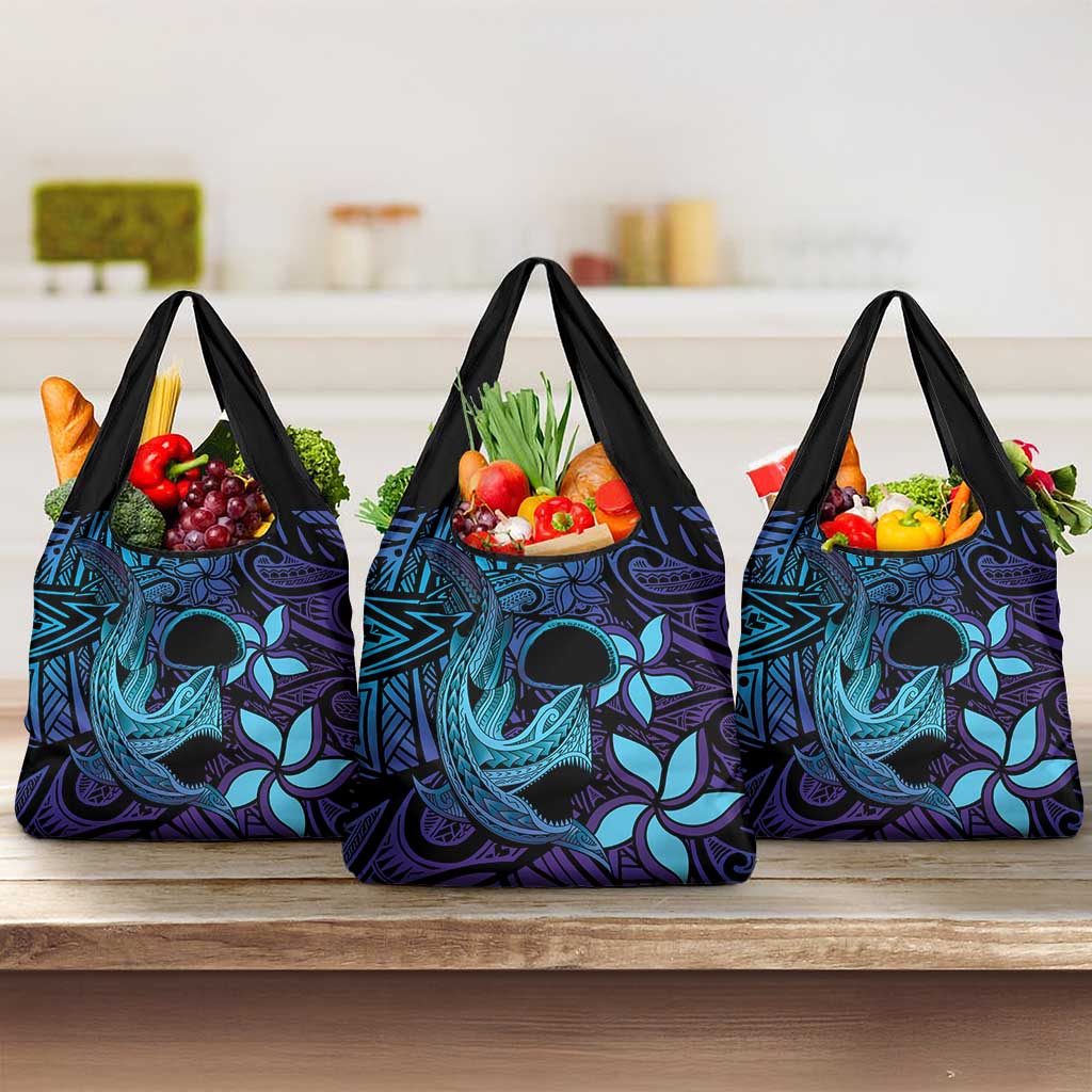Nukuoro Atoll Grocery Bag Polynesian Shark Tattoo Purple Gradient Vibes