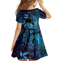 Nukuoro Atoll Kid Short Sleeve Dress Polynesian Shark Tattoo Purple Gradient Vibes