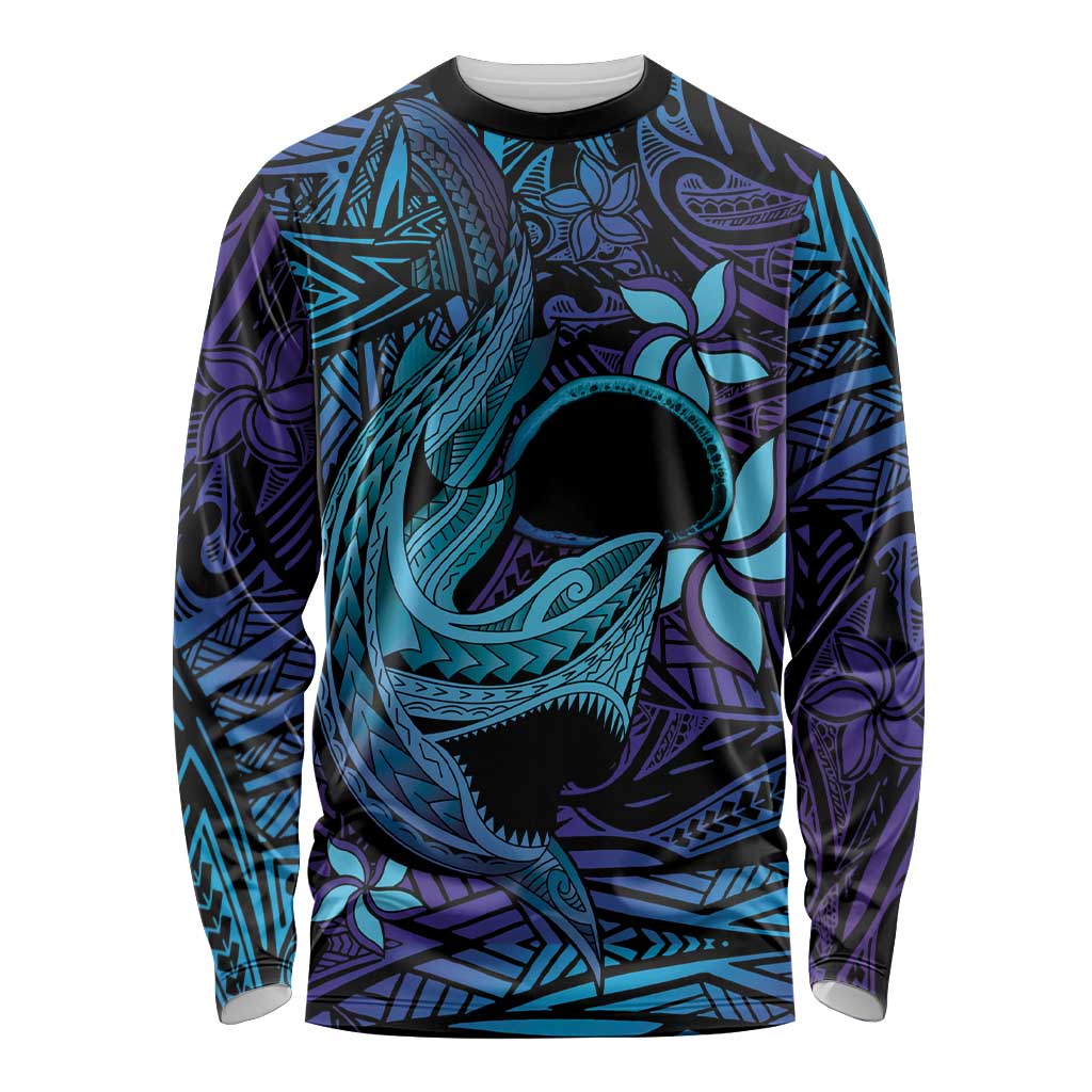 Nukuoro Atoll Long Sleeve Shirt Polynesian Shark Tattoo Purple Gradient Vibes LT14 Unisex Purple - Polynesian Pride