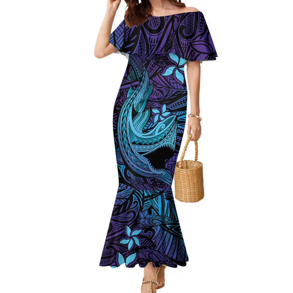 Nukuoro Atoll Mermaid Dress Polynesian Shark Tattoo Purple Gradient Vibes LT14 Women Purple - Polynesian Pride