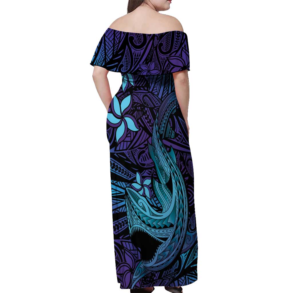 Nukuoro Atoll Off Shoulder Maxi Dress Polynesian Shark Tattoo Purple Gradient Vibes LT14 - Polynesian Pride