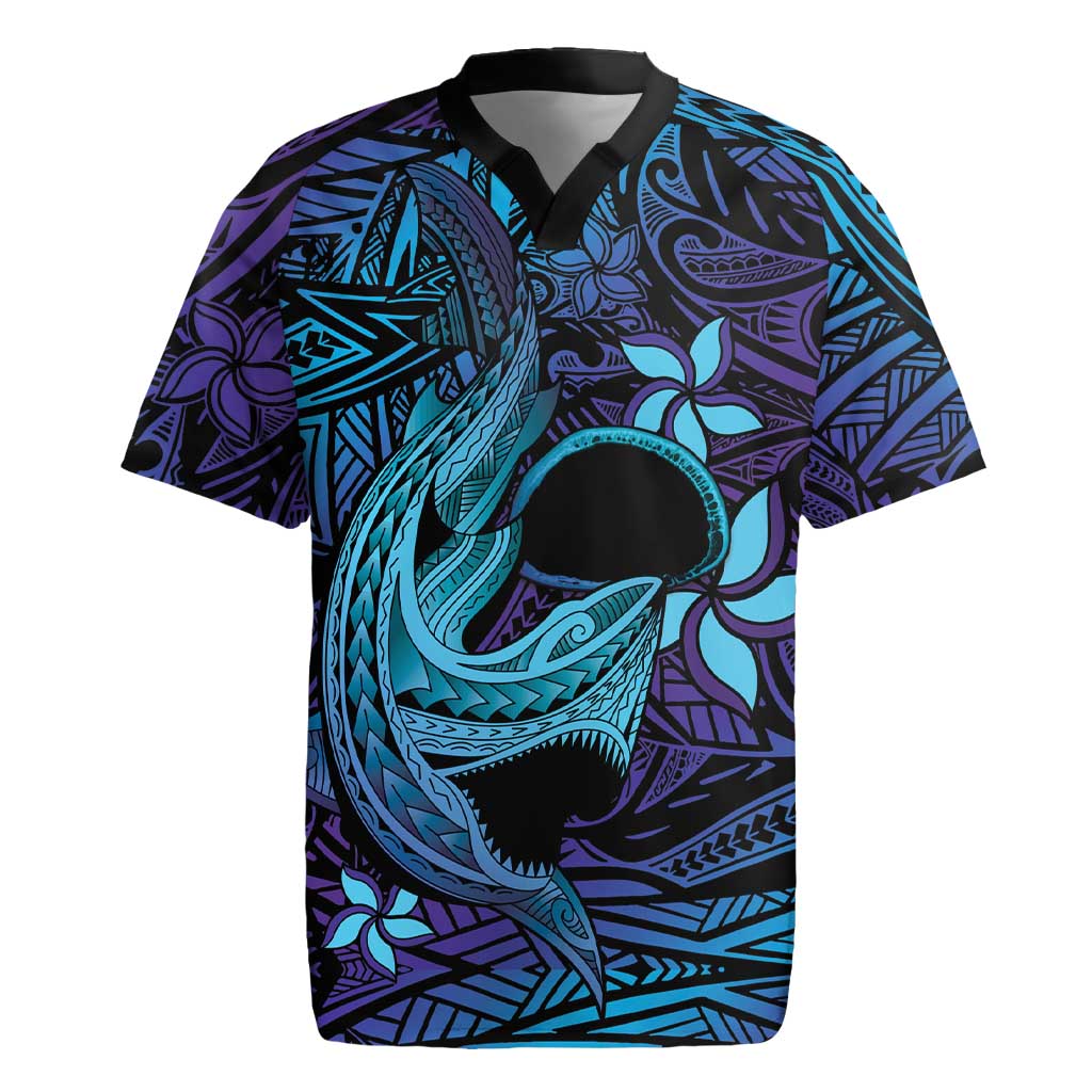 Nukuoro Atoll Rugby Jersey Polynesian Shark Tattoo Purple Gradient Vibes