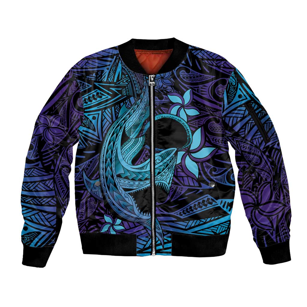 Nukuoro Atoll Sleeve Zip Bomber Jacket Polynesian Shark Tattoo Purple Gradient Vibes LT14 Unisex Purple - Polynesian Pride