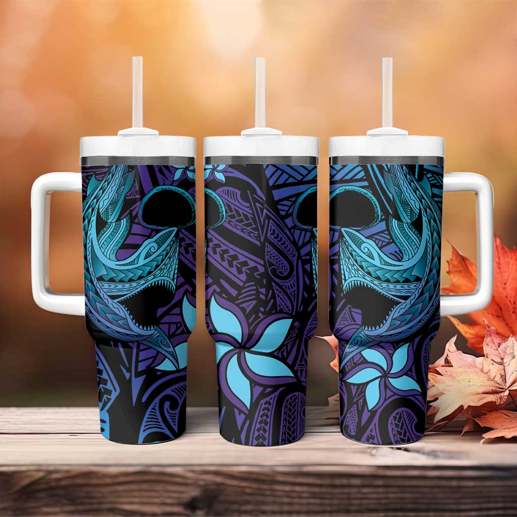 Nukuoro Atoll Tumbler With Handle Polynesian Shark Tattoo Purple Gradient Vibes