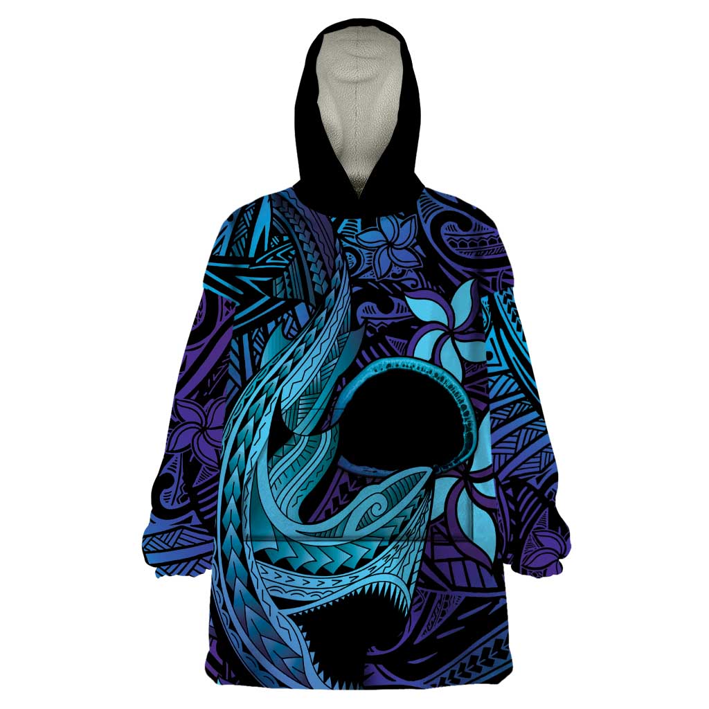 Nukuoro Atoll Wearable Blanket Hoodie Polynesian Shark Tattoo Purple Gradient Vibes LT14 One Size Purple - Polynesian Pride