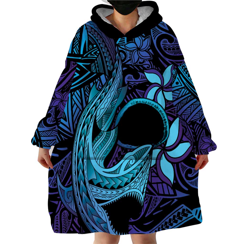 Nukuoro Atoll Wearable Blanket Hoodie Polynesian Shark Tattoo Purple Gradient Vibes