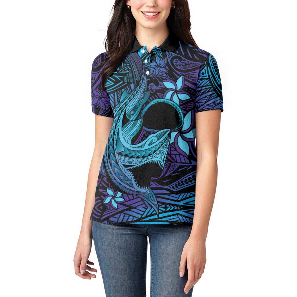 Nukuoro Atoll Women Polo Shirt Polynesian Shark Tattoo Purple Gradient Vibes