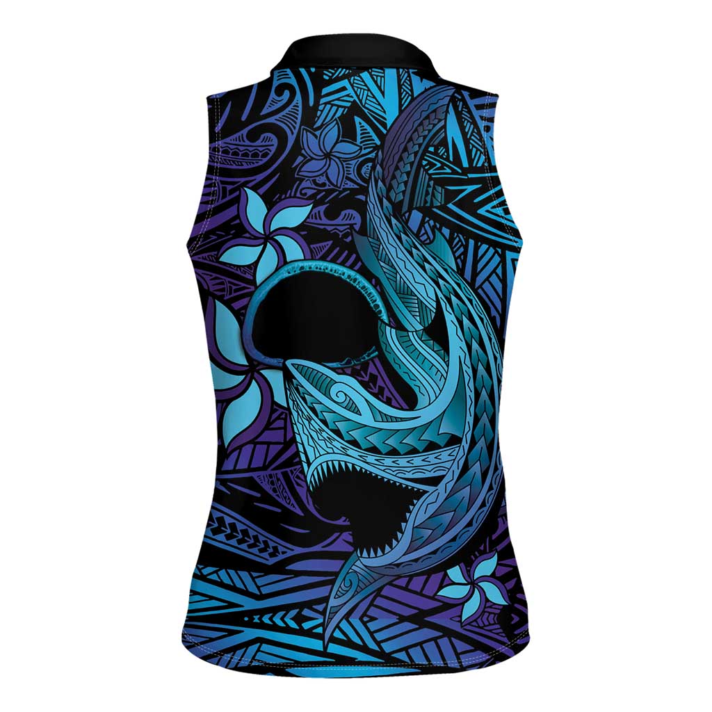 Nukuoro Atoll Women Sleeveless Polo Shirt Polynesian Shark Tattoo Purple Gradient Vibes