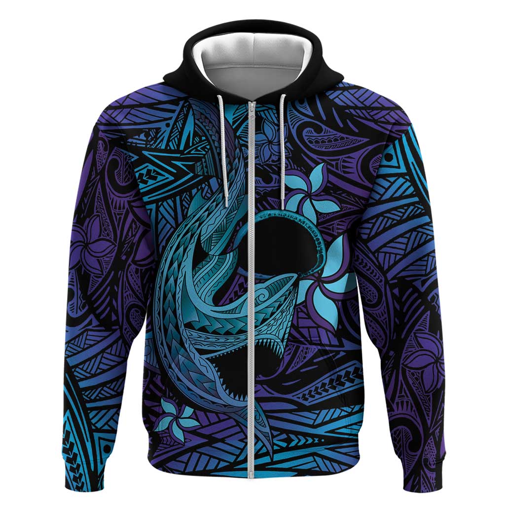Nukuoro Atoll Zip Hoodie Polynesian Shark Tattoo Purple Gradient Vibes LT14 Zip Hoodie Purple - Polynesian Pride