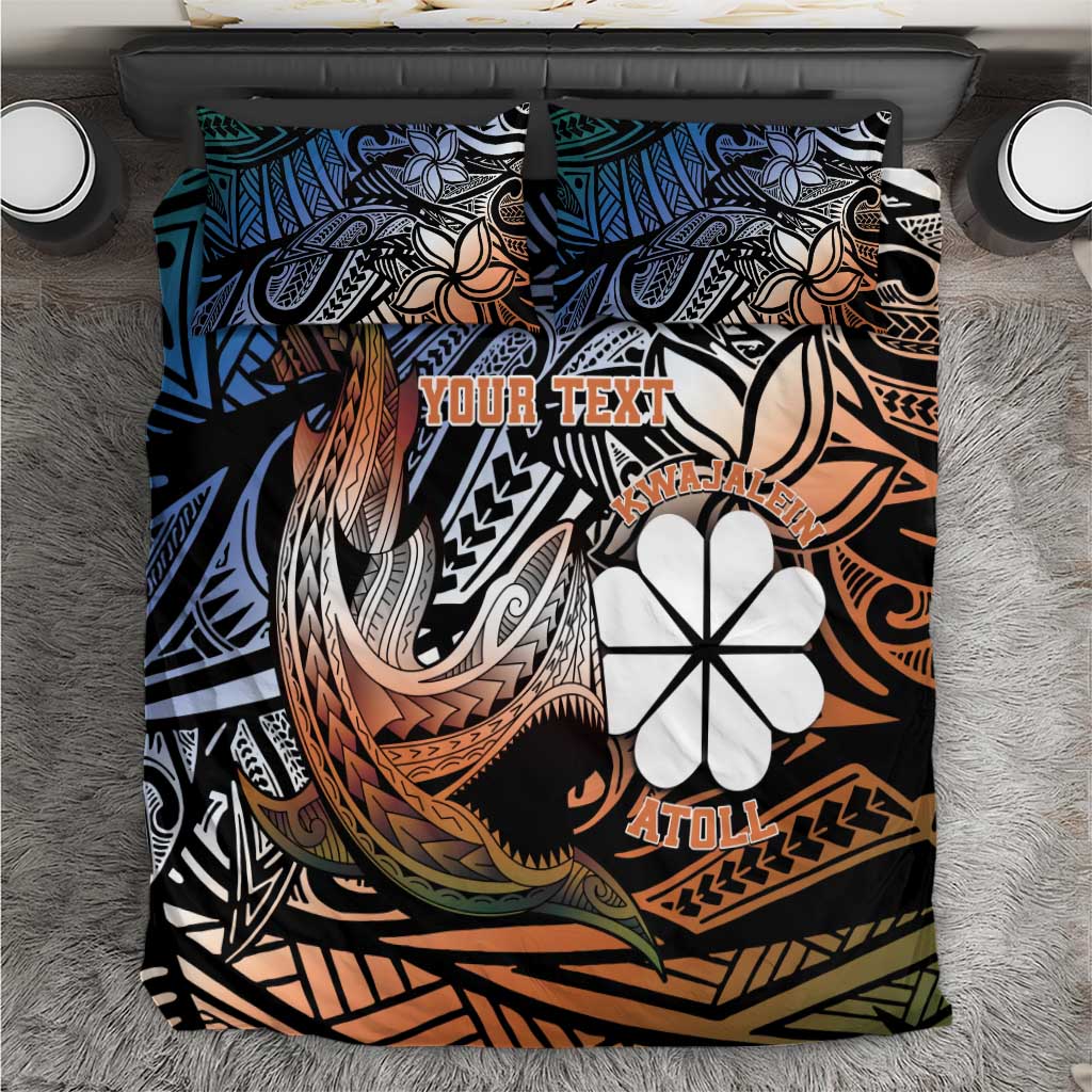 Personalised Kwajalein Atoll Bedding Set Polynesian Shark Tattoo Gradient Vibes LT14 Black - Polynesian Pride