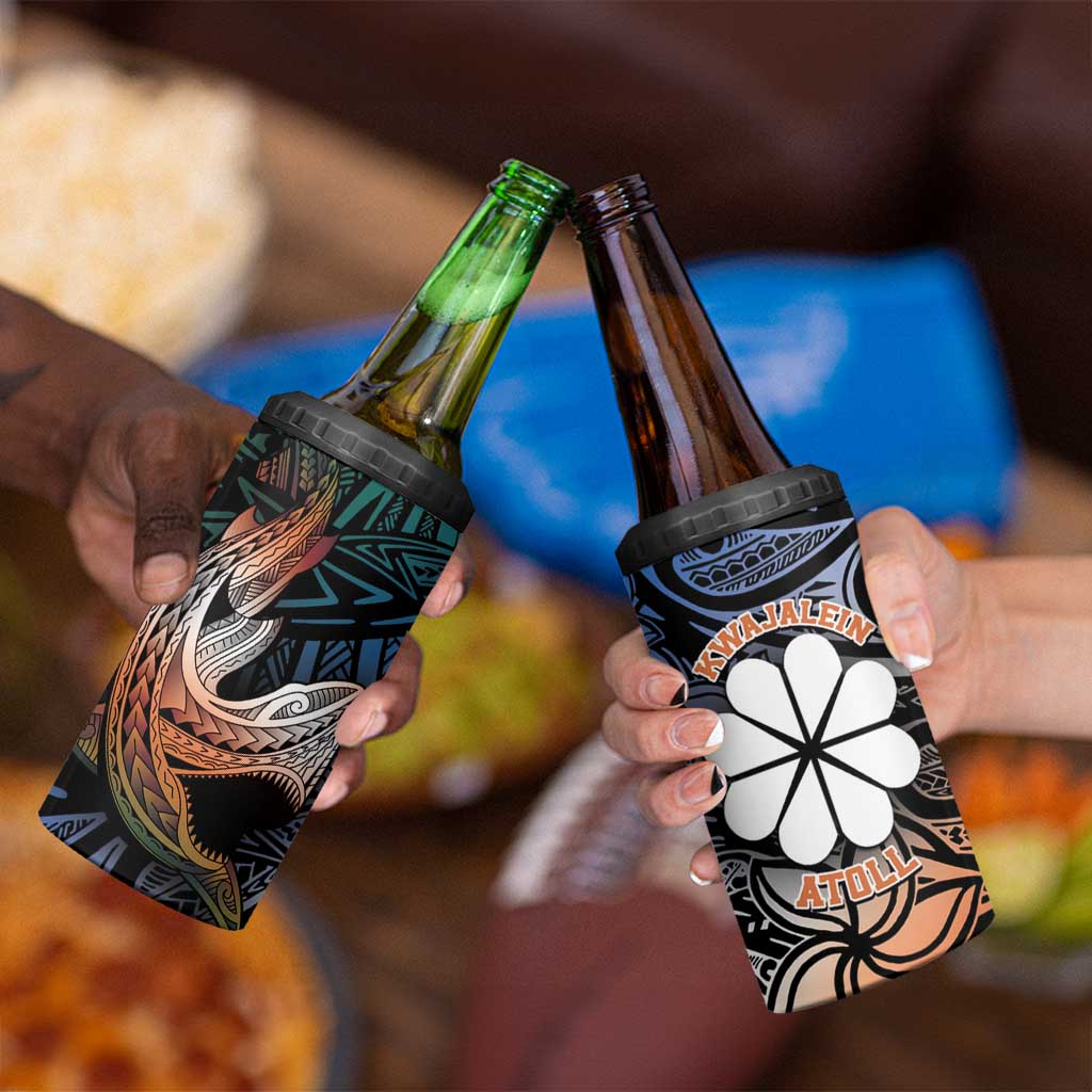 Kwajalein Atoll 4 in 1 Can Cooler Tumbler Polynesian Shark Tattoo Gradient Vibes