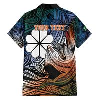 Personalised Kwajalein Atoll Family Matching Short Sleeve Bodycon Dress and Hawaiian Shirt Polynesian Shark Tattoo Gradient Vibes LT14 - Polynesian Pride