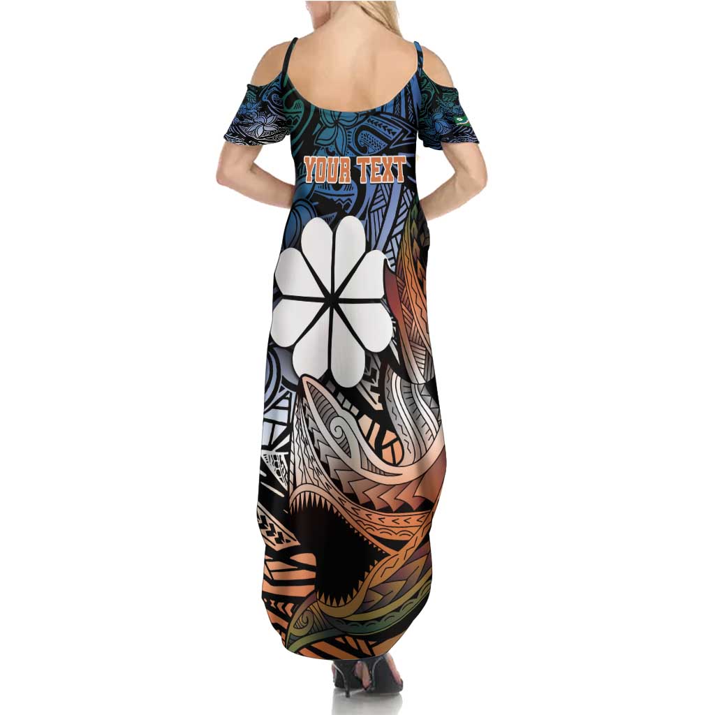 Personalised Kwajalein Atoll Family Matching Summer Maxi Dress and Hawaiian Shirt Polynesian Shark Tattoo Gradient Vibes