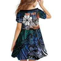 Personalised Kwajalein Atoll Family Matching Tank Maxi Dress and Hawaiian Shirt Polynesian Shark Tattoo Gradient Vibes