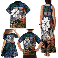 Personalised Kwajalein Atoll Family Matching Tank Maxi Dress and Hawaiian Shirt Polynesian Shark Tattoo Gradient Vibes