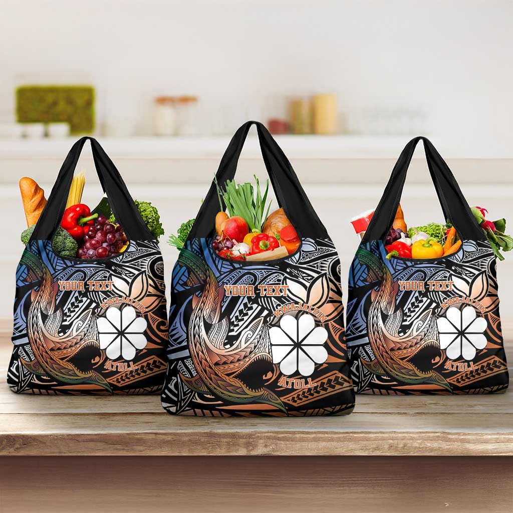 Personalised Kwajalein Atoll Grocery Bag Polynesian Shark Tattoo Gradient Vibes