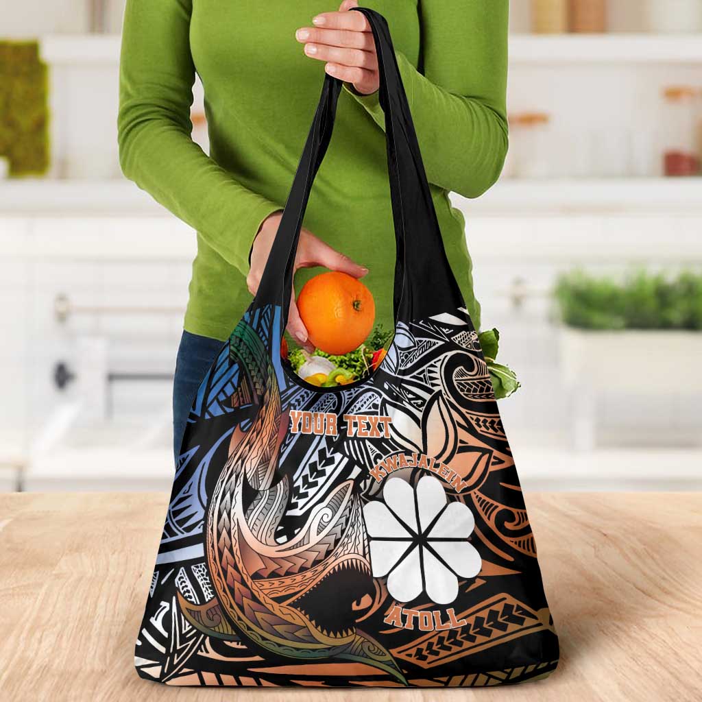 Personalised Kwajalein Atoll Grocery Bag Polynesian Shark Tattoo Gradient Vibes