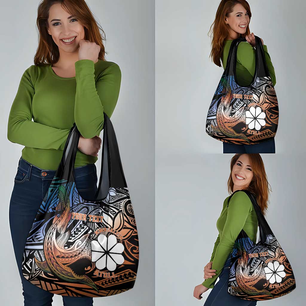 Personalised Kwajalein Atoll Grocery Bag Polynesian Shark Tattoo Gradient Vibes