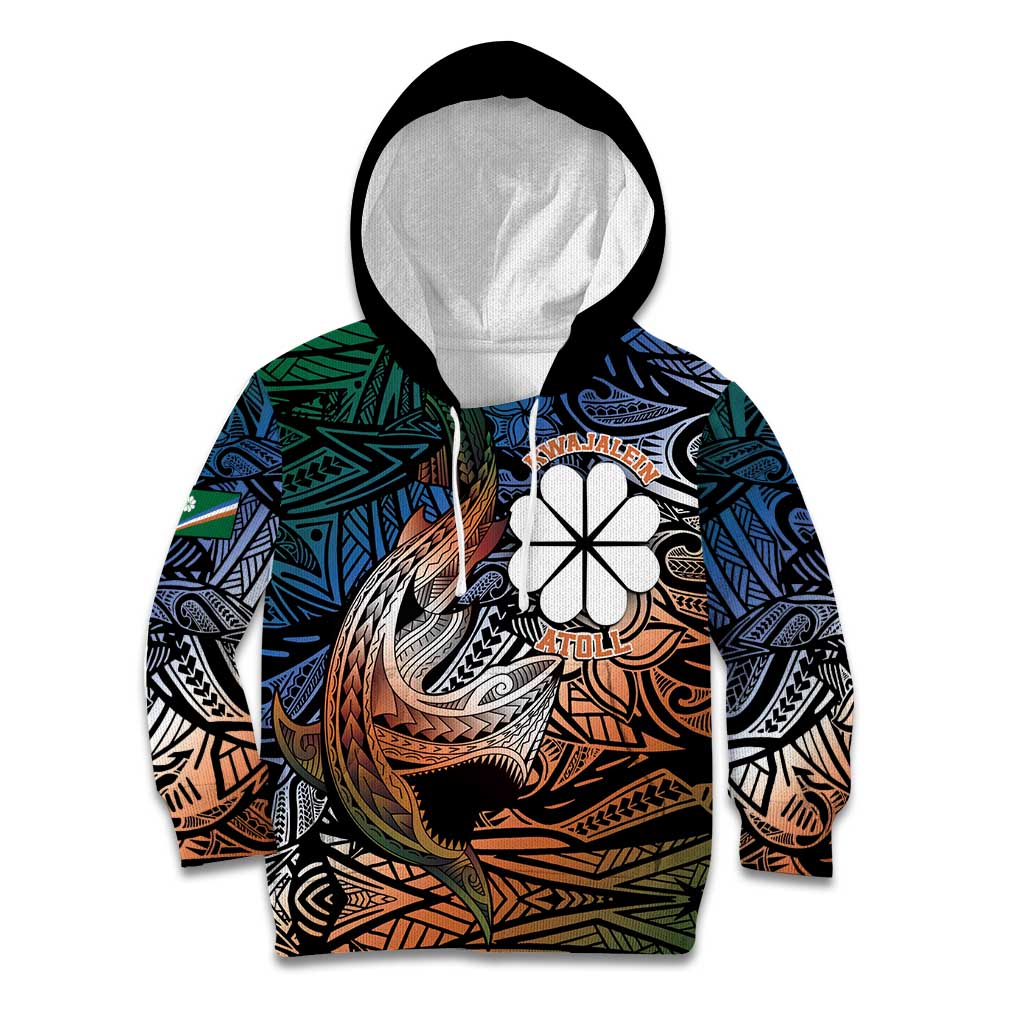 Personalised Kwajalein Atoll Kid Hoodie Polynesian Shark Tattoo Gradient Vibes
