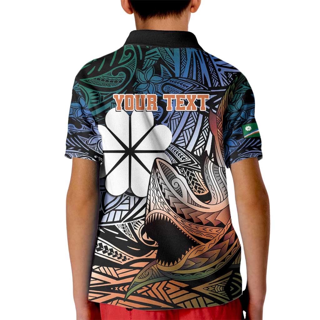 Personalised Kwajalein Atoll Kid Polo Shirt Polynesian Shark Tattoo Gradient Vibes