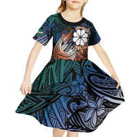 Personalised Kwajalein Atoll Kid Short Sleeve Dress Polynesian Shark Tattoo Gradient Vibes
