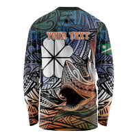 Personalised Kwajalein Atoll Long Sleeve Shirt Polynesian Shark Tattoo Gradient Vibes
