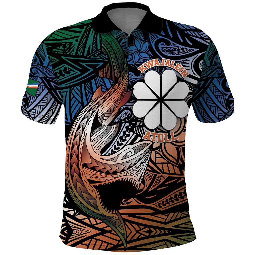 Personalised Kwajalein Atoll Polo Shirt Polynesian Shark Tattoo Gradient Vibes