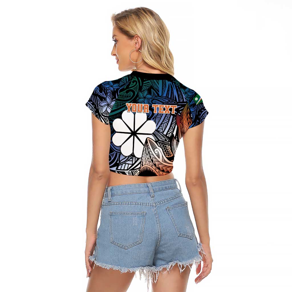 Personalised Kwajalein Atoll Raglan Cropped T Shirt Polynesian Shark Tattoo Gradient Vibes